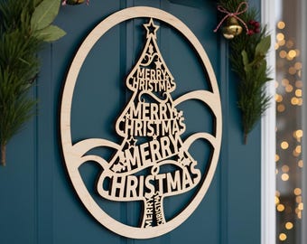 Weihnachten Türschild SVG, Frohe Weihnachten Runde Türschild Laser Cut Datei