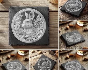 Laser Engraving File Bundle 3D Illusion Animals for Slate Coaster PNG Home Decor