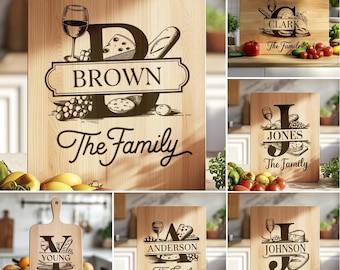 Cutting Board SVG Bundle, Family Name Laser Engraving File, Charcuterie Food Kitchen Decor
