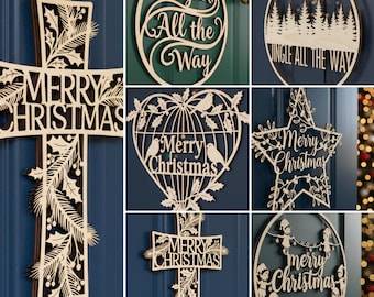Paquete SVG de colgadores de puerta navideños: 6 diseños cortados con láser para decoración navideña