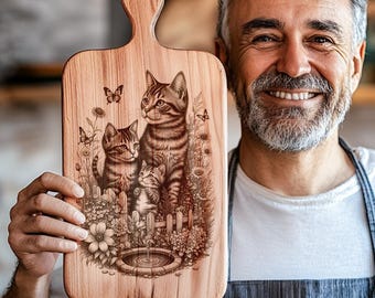Cat Charcuterie Board Laser Engraving File, Wood Engraving Design for Kitchen Decor, Home Dining Art