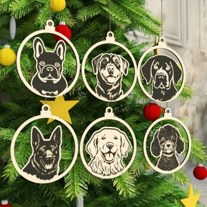 Dog Christmas Ornament Bundle Laser Cut File Top 6 popular dog breeds Digital Download SVG, DXF, AI