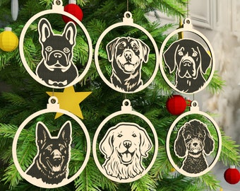 Dog Christmas Ornament Bundle Laser Cut File Top 6 popular dog breeds Digital Download SVG, DXF, AI