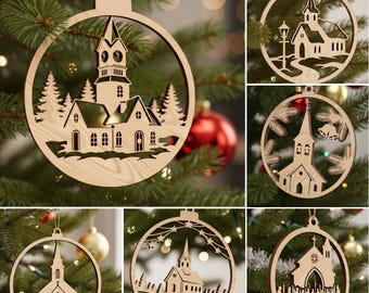 Paquete SVG de adornos navideños, 8 archivos cortados con láser para iglesias, descarga digital de decoración navideña religiosa