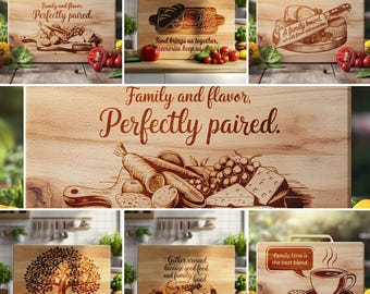 Bundle of 6 Charcuterie Board Laser Engraving Files, Family and Mealtime Quote | Kitchen Decor, Cutting Board, Chopping Board #001
