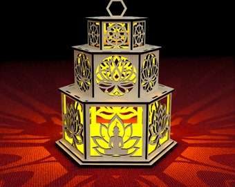 Buddha and Lotus 3 Tiers Candle Holder Laser Cut File Lamp Night Light Lantern Wood Digital Download SVG, DXF, AI