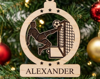 Personalized Soccer Ornament SVG, Bicycle Kick Laser Cut File, Custom Name Christmas Gift for Player
