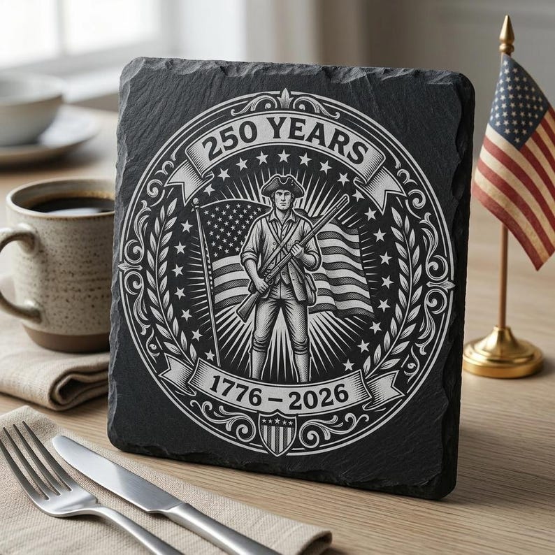 Usa 250 Anniversary Engraving File, Patriotic Laser Designs For Slate Coasters, 10 Historical Emblem Art Bundle image 3