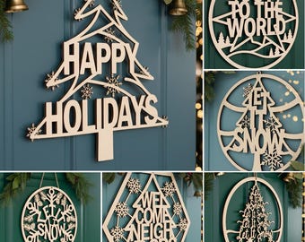 Christmas Door Hanger SVG Bundle, 6 Round Sign Laser Cut Files, Christmas Text Designs, Welcome Sign SVG