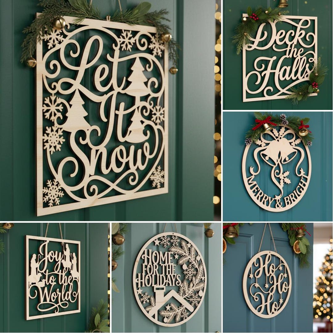Christmas Door Hanger SVG Bundle, 6 Christmas Monogram Sign Laser Cut ...