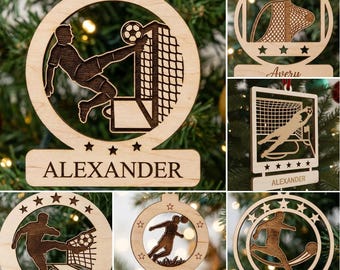 Personalized Christmas Ornament SVG Bundle 6 Soccer Laser Cut Files for Custom Name Ornaments