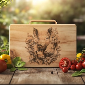 Charcuterie Board Engraving File, Pig Family, 3D illusion | PNG Image Download | Kitchen Decor, Chopping, Cutting Board #017