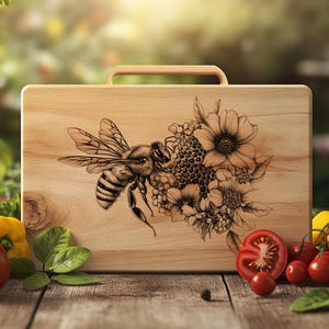 Charcuteriebord graveerbestand, bij, bijenkorf, bloem | HQ PNG-afbeelding downloaden | Keukendecoratie, snijplank, snijplank #021