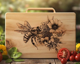 Charcuterie Board Engraving File, Bee, Hive, flower | HQ PNG Image Download | Kitchen Decor, Cutting Board, Chopping board #021