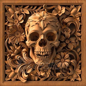3D Illusion Laser Engraving File Skull Flora HQ Design for Lightburn Glowforge
