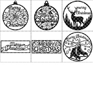 Christmas Door Hanger SVG Bundle, 6 Laser Cut Files for Round Christmas Signs, Glowforge Designs image 8
