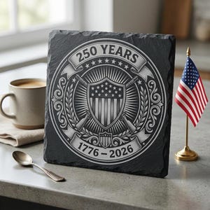 Usa 250 Anniversary Engraving File, Patriotic Laser Designs For Slate Coasters, 10 Historical Emblem Art Bundle image 4