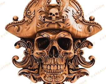 Archivo PNG láser de ilusión 3D, diseño de calavera pirata grabada con láser para grabadores láser