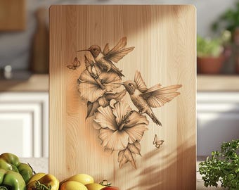 Charcuterie Board Engraving File, Couple of Hummingbird, Flower| HQ PNG Image Download | Kitchen Decor, Cutting Board, Chopping board #003