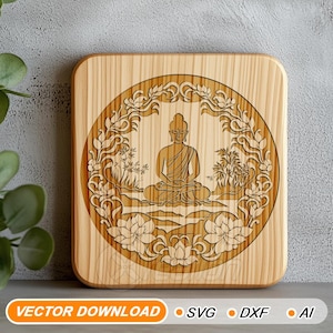 Buddha Meditation and Lotus SVG, for laser engraving, for cricut, buddha Clipart Digital Vector Files, svg, ai, dxf #009