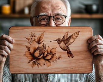 Charcuterie Board Laser Engraving File, Hummingbird Flower Art, Chopping Board Template, Nature Inspired Kitchen Decor