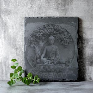 3D Illusion Laser Engraving Slate File | High-Quality PNG Image Download | Buddha Meditation Under Tree #011