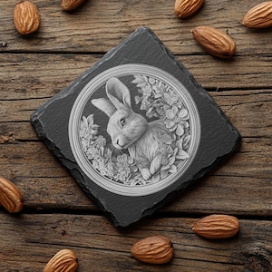 3D Illusion Laser Engraving File Rabbit Flower, Slate Coaster PNG for Lightburn Glowforge Home Decor