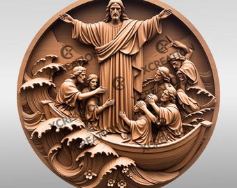Jesus 3D Illusion Laser Engraving File, Calms The Storm Religious Art, Christian Faith Wall Decor Design for Home