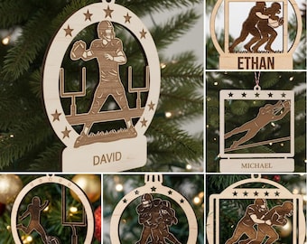 Christmas Ornament SVG Bundle, Personalized Football Laser Cut File, Custom Name SVG for Xmas Decor