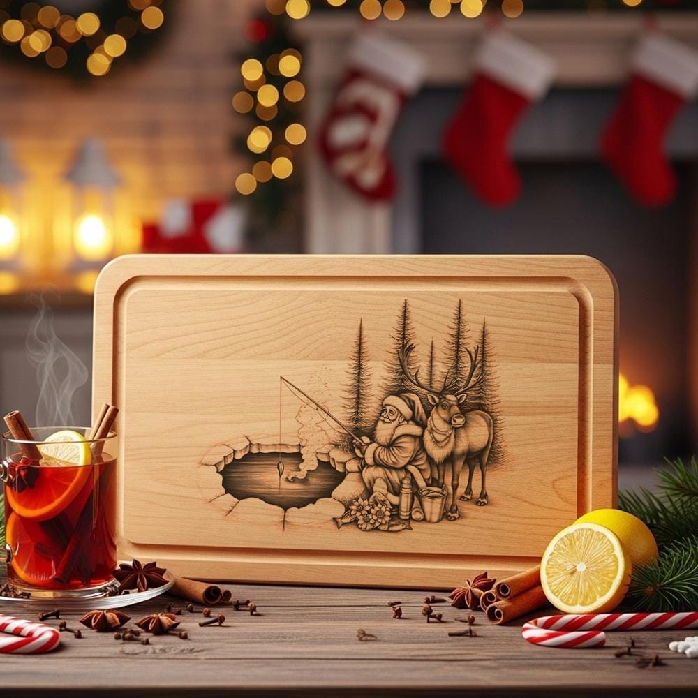 Christmas Laser Engraving File, Santa Reindeer Ice Fishing, Funny