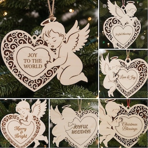 Christmas Ornament Laser Cut Bundle 6 Angel SVG Designs Custom Holiday Files