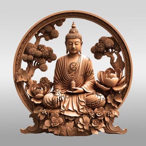 Buddha 3D Illusion Laser Engraving File, Tranquil Buddha in Nature Scene, Digital Art Design for Home Decor #005