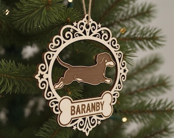 Running Dachshund Ornament SVG, Laser Cut File for Christmas, Dog Holiday Doxie Design