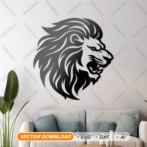 ライオンヘッド ウォールアート レーザーカット ファイル 木製 金属 壁掛け 装飾 デジタル ファイル、svg、ai、dxf