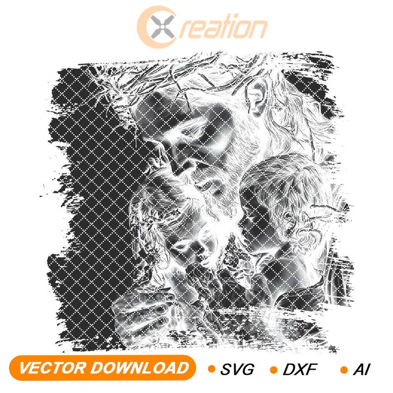 3D Illusion Laser Engraving File, Jesus Blessing Children, PNG for Slate, Christian Art image 2