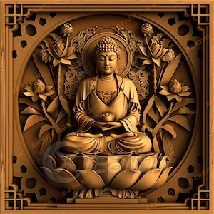 3D illusion Laser Engraving File | High Resolution PNG File Download | Design for Lightburn, Glowforge and other Engravers | Buddha #003