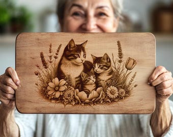 シャルキュトリーボード用レーザー彫刻ファイル、キッチン装飾用の猫