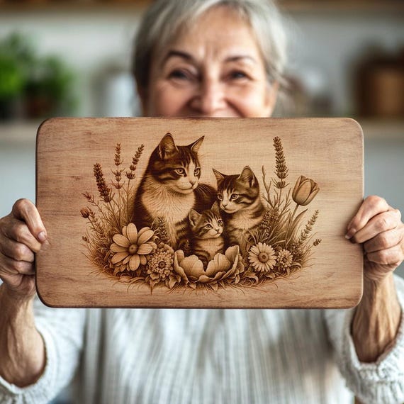 シャルキュトリーボード用レーザー彫刻ファイル、キッチン装飾用の猫