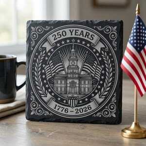 Usa 250 Anniversary Engraving File, Patriotic Laser Designs For Slate Coasters, 10 Historical Emblem Art Bundle image 5