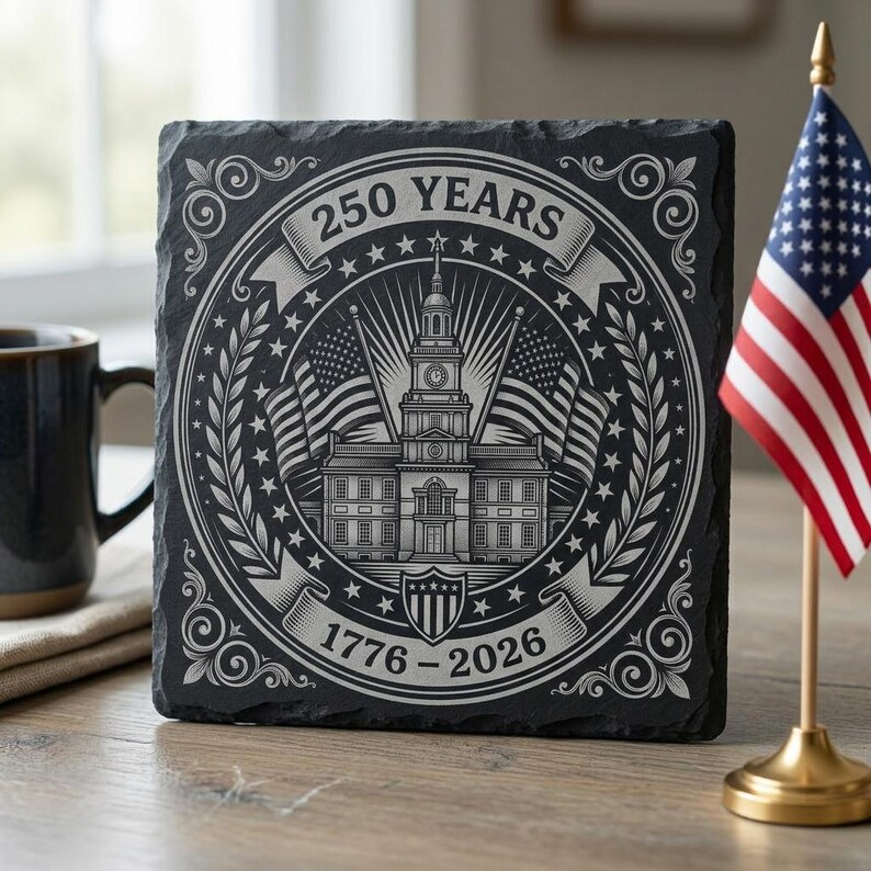 Usa 250 Anniversary Engraving File, Patriotic Laser Designs For Slate Coasters, 10 Historical Emblem Art Bundle image 5
