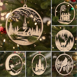 Christmas SVG Bundle Laser Cut Ornaments, 8 Xmas Decor Designs, Laser Cut File Digital Download