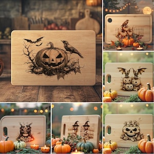 Halloween Charcuterie Board Laser Engraving Files: Spooky Designs (PNG, Jarvis Images)