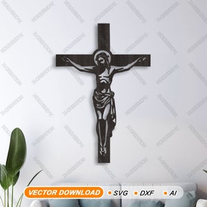 Jesus on the Cross Laser Cut File Christian Wall Art, Wall Hanging Decor, Digital Files, svg, ai, dxf Download