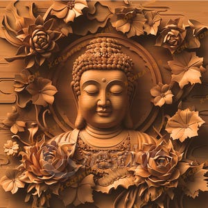 3D illusion Laser Engraving File | High Resolution PNG File Download | Design for Glowforge and other Engravers | Buddha Bust #004