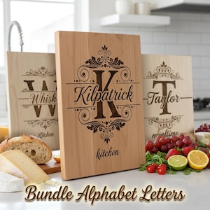 Elegante paquete SVG de monogramas, tabla de cortar y archivo de grabado de embutidos, 54 diseños de cocina