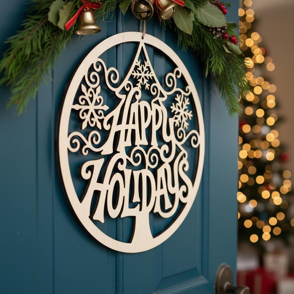 Christmas Sign SVG Bundle, Holiday Door Hanger Laser Cut File, Set of 6 ...