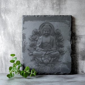 3D Illusion Laser Engraving Slate File | High-Quality PNG Image Download | Buddha Meditation on Lotus Flower #012