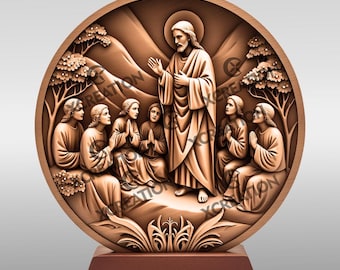 Archivo de grabado láser con ilusión 3D de Jesús: Sermón del Monte (descarga digital, SVG incluido) n.° 048