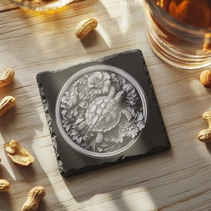 3D Illusion Laser Engraving File, Sea Turtle Slate Coaster Design, PNG for Home Decor