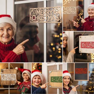 Christmas Door Hanger SVG Bundle, 6 Laser Cut Files for Round Christmas Signs, Glowforge Designs image 3